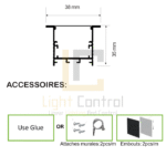 Profilé LED Aluminium ENCASTRER 35x35mm 3m PL-PR109 – Image 3